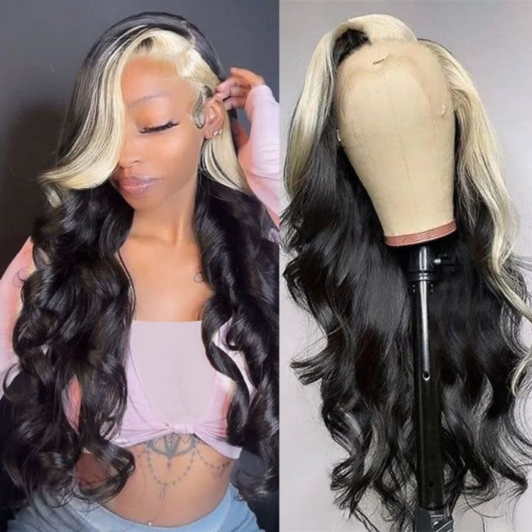 Skunk Stripe Human Hair Wig 1B/613 Colored Body Wave Lace Front Human Hair Wigs