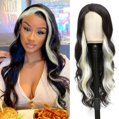 Skunk Stripe Human Hair Wig 1B/613 Colored Body Wave Lace Front Human Hair Wigs