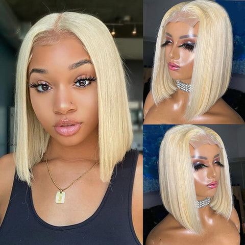 Short Bob Wigs Lace Front/ Closure Wigs 613 Blonde Straight 10A Human Hair