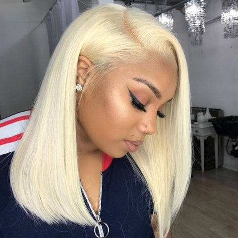 Short Bob Wigs Lace Front/ Closure Wigs 613 Blonde Straight 10A Human Hair