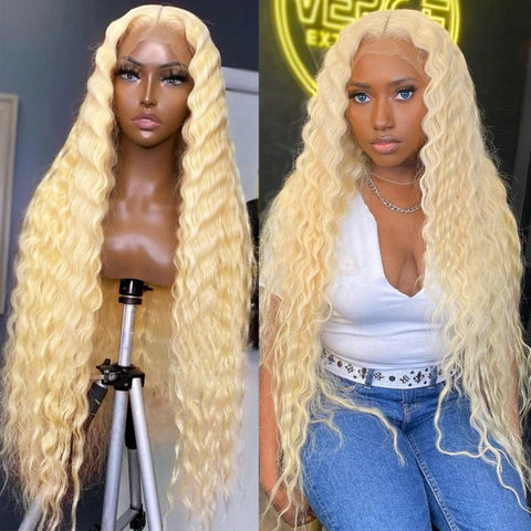 613 Blonde Transparent HD Lace Front Wigs 13*4 Frontal Deep Wave Human Hair