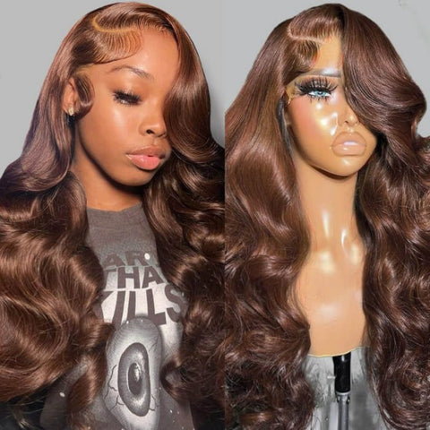 Brown Lace Front Wigs Body Wave Wigs 4# Dark Brown Colored Human Hair Wigs