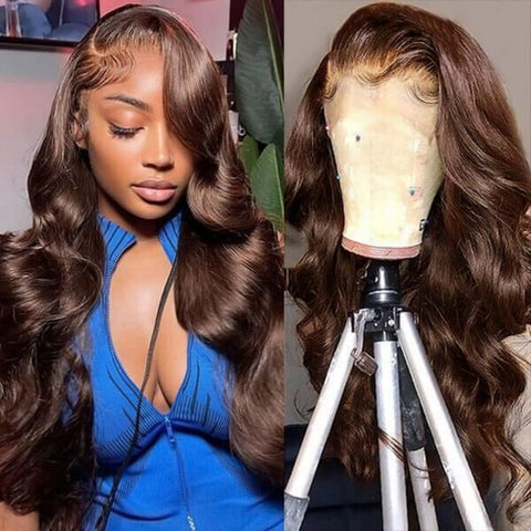 Brown Lace Front Wigs Body Wave Wigs 4# Dark Brown Colored Human Hair Wigs