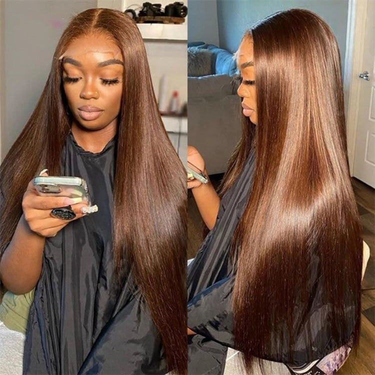 Brown Lace Front Wigs Bone Straight Wigs 4# Dark Brown Colored Human Hair Wigs