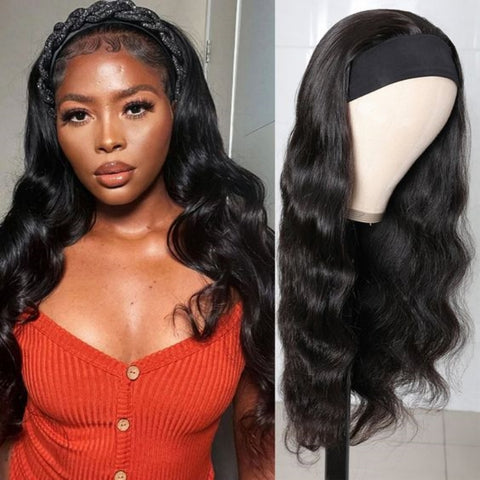 Glueless Headband Wigs Body Wave Human Hair Wig Machine Made Half Wig With Headbands Wigs No Lace Wigs