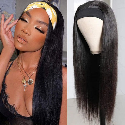 Glueless Headband Wigs Straight Human Hair Wig Machine Made Half Wig With Headbands Wigs No Lace Wigs