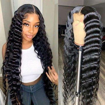 Loose Deep Wave 13x4 HD Transparent Lace Front Wig Brazilian Human Hair Natural Color