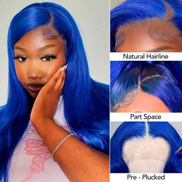 Blue Wig 13x4 Transparent Lace Frontal Wig Bone Straight Wig Human Hair