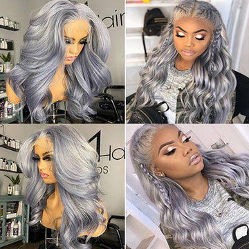 Grey Lace Front Wig Transparent 13x4 HD Lace Body Wave Wig  Human Hair