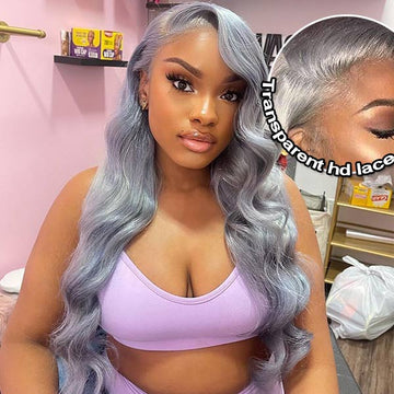 Grey Lace Front Wig Transparent 13x4 HD Lace Body Wave Wig  Human Hair