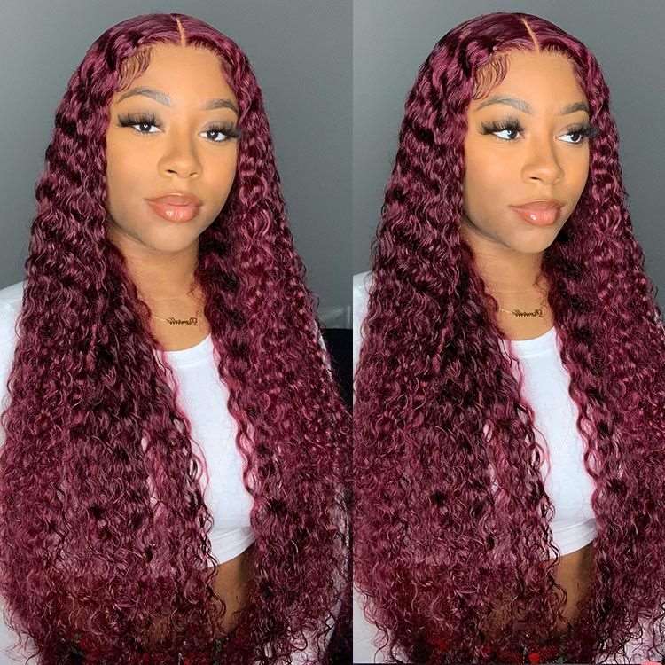 99J Burgundy Curly Wig 13*4 Frontal Wigs Eloisa Virgin Hair Front Wigs