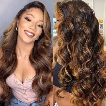 Highlight Piano Color Glueless 13*4 Front Body Wave Wig  Brazilian Human Hair