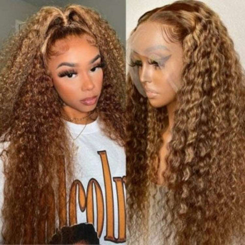 Highlight Piano Color Glueless 13*4 Front Jerry Curly Wig  Brazilian Human Hair