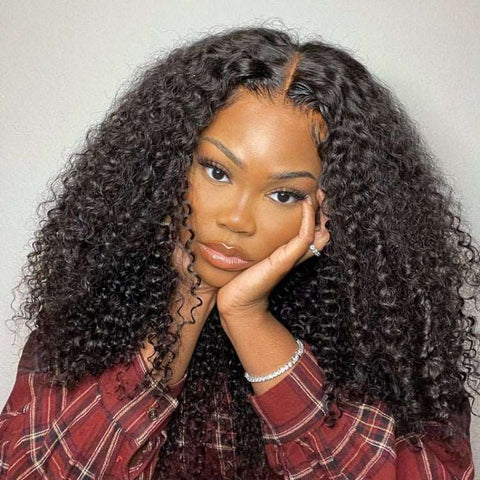 Kinky Curly Hair 13x4 HD Transparent Lace Front Wig Brazilian Human Hair Natural Color