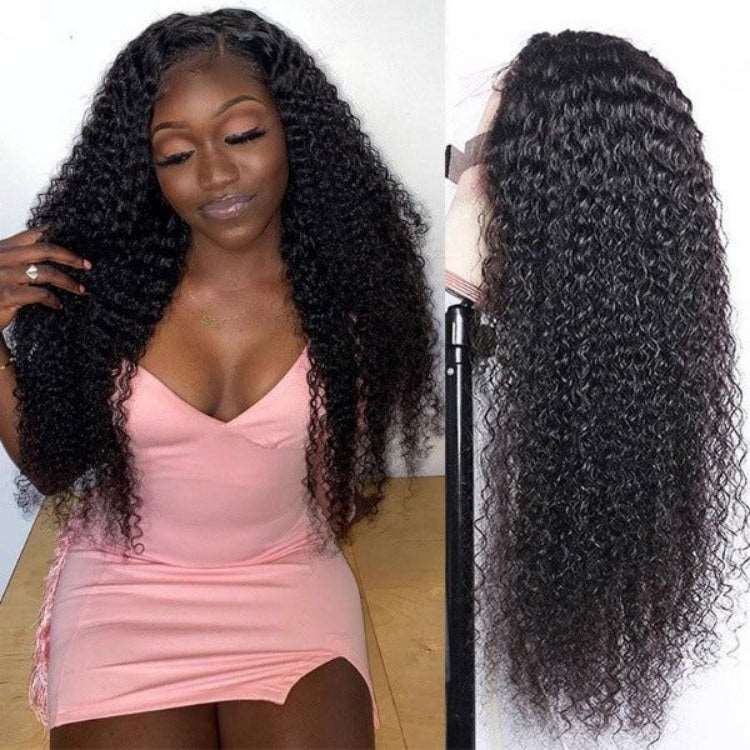 Kinky Curly Hair 13x4 HD Transparent Lace Front Wig Brazilian Human Hair Natural Color