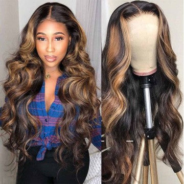 Highlight Piano Color Glueless 13*6 Front Body Wave Wig Brazilian Human Hair