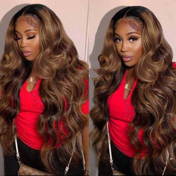 Highlight Piano Color Glueless 13*6 Front Body Wave Wig Brazilian Human Hair