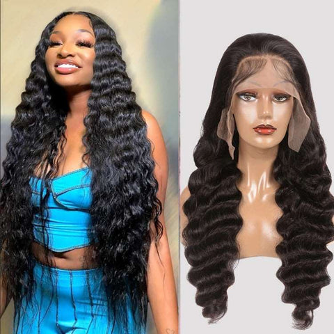 Loose Deep Wave 13x6 HD Transparent Lace Front Wig Brazilian Human Hair Natural Color