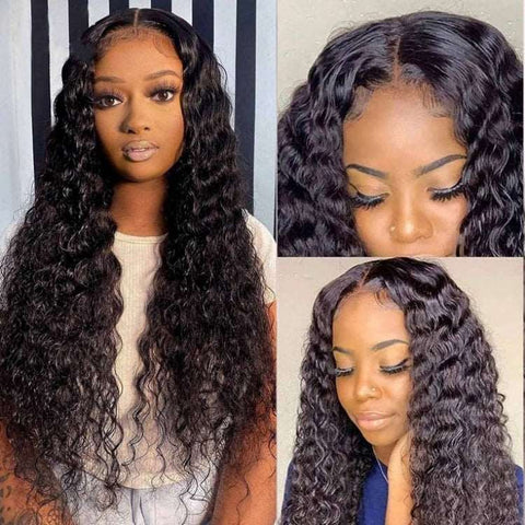 Deep Wave 4*4 Lace Closure Wigs Brazilian Virgin Hair