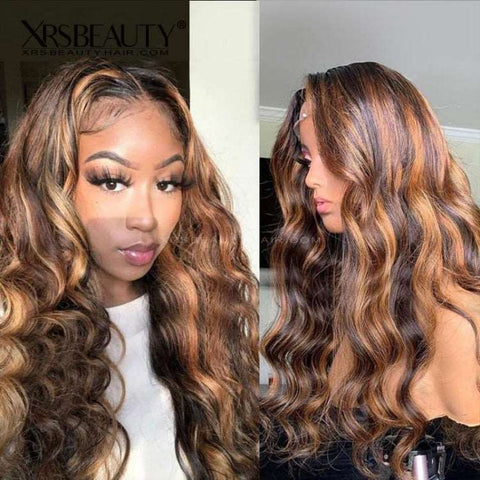 Highlight Piano Color Glueless 4*4 Front Body Wave Wig Brazilian Human Hair