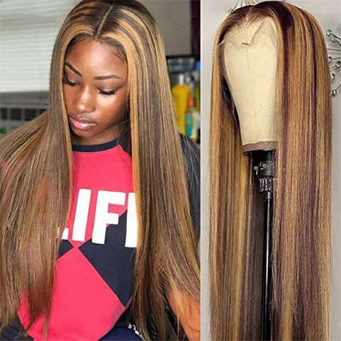 Highlight Piano Color Glueless 4*4 Front Straight Wig  Brazilian Human Hair