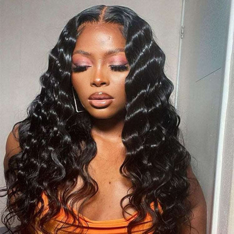 Loose Deep Wave 4x4 HD Transparent Lace Front Wig Brazilian Human Hair Natural Color