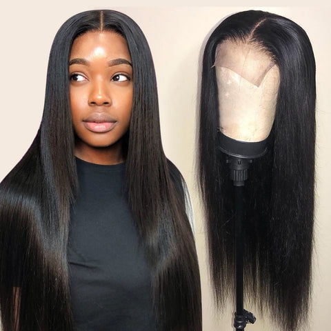 Glueless 4*4 Lace Closure Straight Wig 100% Human Hair Lace Black Closure Wig