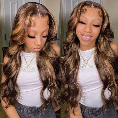 Highlight Piano Color Glueless 5*5 Front Body Wave Wig  Brazilian Human Hair