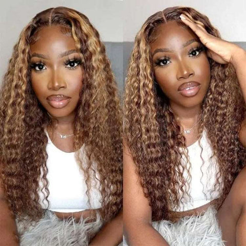 Highlight Piano Color Glueless 5*5 Front Deep Wave  Wig  Brazilian Human Hair