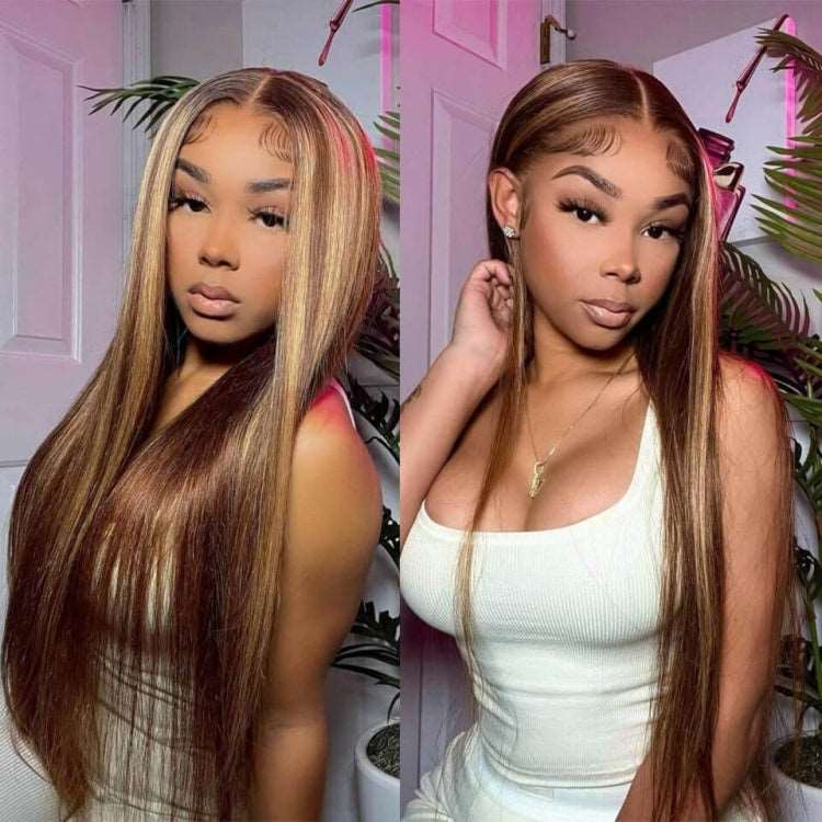 Highlight Piano Color Glueless 5*5 Front Straight Wig  Brazilian Human Hair