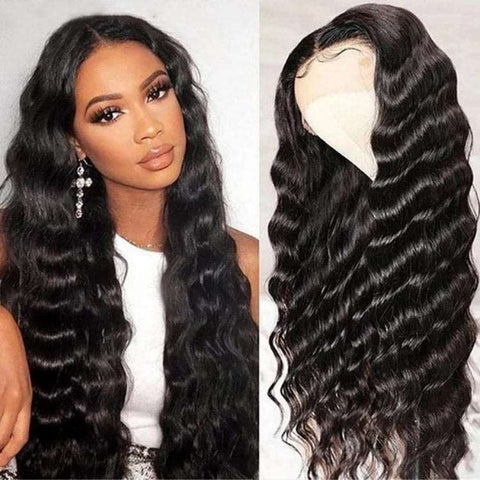 Loose Deep Wave 5x5 HD Transparent Lace Front Wig Brazilian Human Hair Natural Color