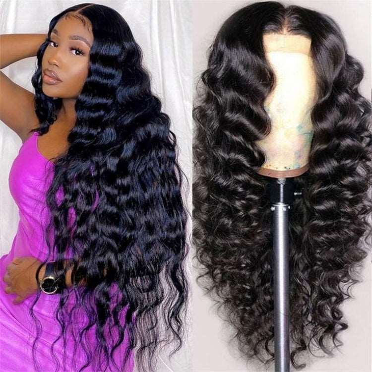 Loose Deep Wave 5x5 HD Transparent Lace Front Wig Brazilian Human Hair Natural Color