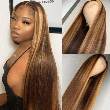 Highlight Piano Color Glueless 13*6 Front Straight Wig  Brazilian Human Hair